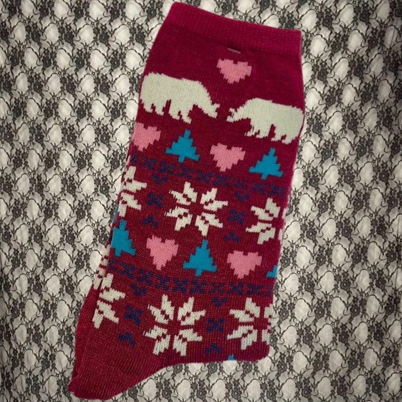 maroon burgundy winter snowflake socks never worn bears snowflakes - Picture 1 of 4